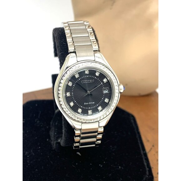 Citizen Women's Watch EW2551-52E Eco Drive Crystals Accent Black Dial Solar 26mm - Picture 13 of 14